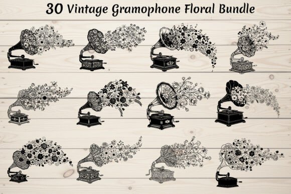 30 Vintage Gramophone Floral Bundle