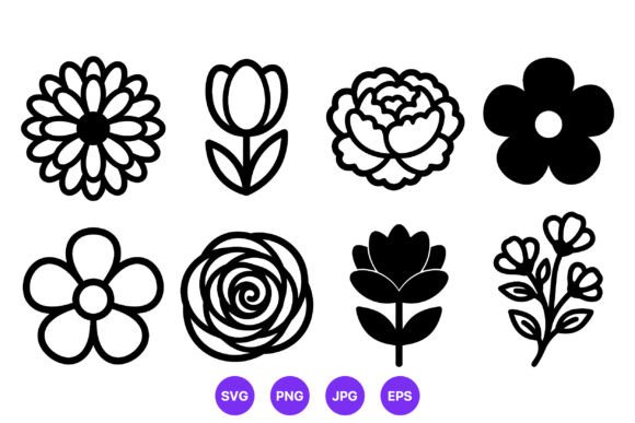 Black and White Floral Icon Set