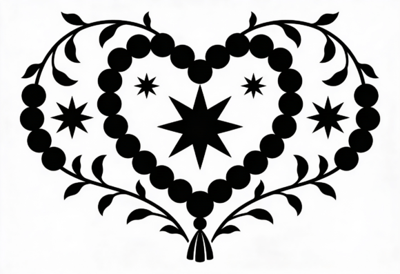 Black Heart Floral Star Tassel Design