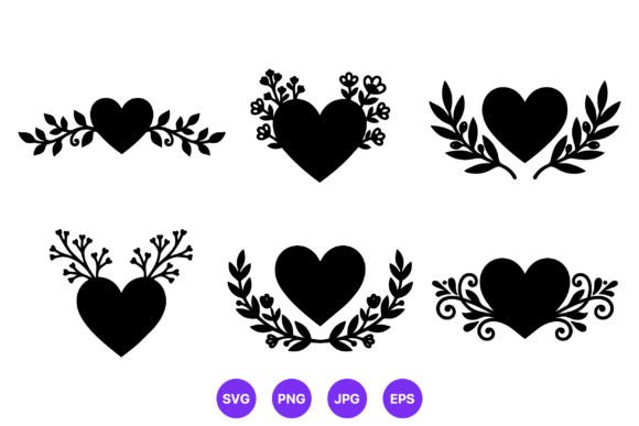 Black Hearts Floral Wreath Vector Set