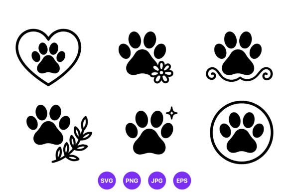 Black Paw Print Icons Floral Heart