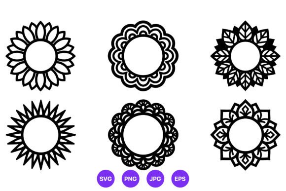 Black White Floral Circle Frames