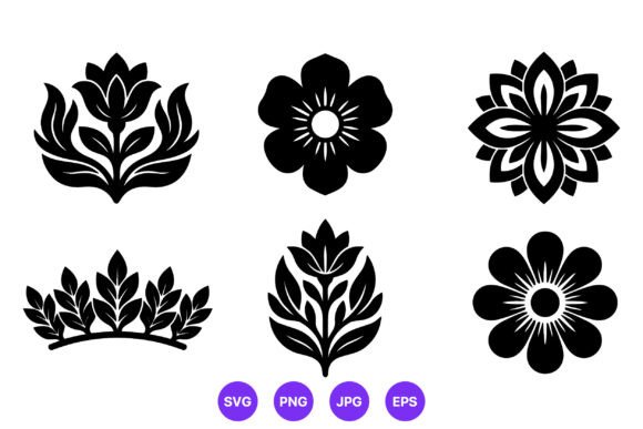 Black White Floral Ornaments Six Designs