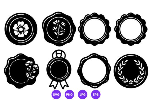 Black White Floral Wax Seal Vector
