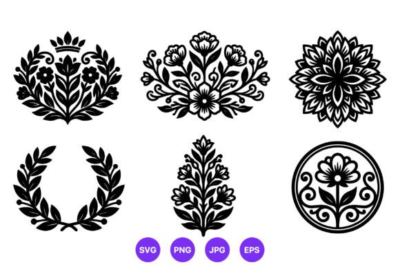Black White Floral Wreath Vector
