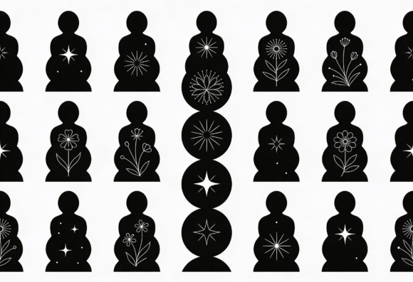 Boho Floral Star Silhouette Clipart