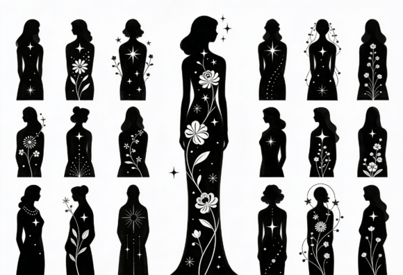 Celestial Woman Silhouette Floral Star