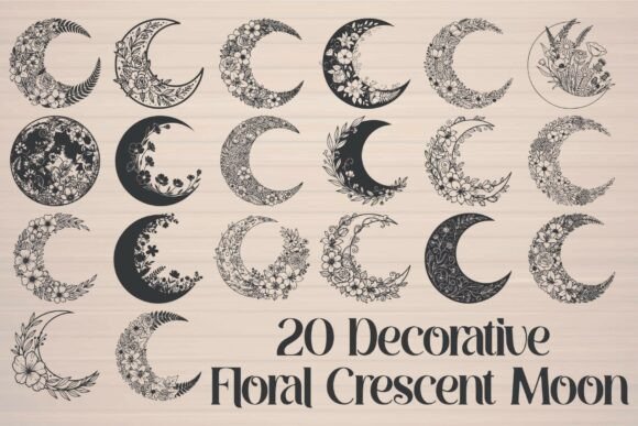 Decorative Floral Crescent Moon