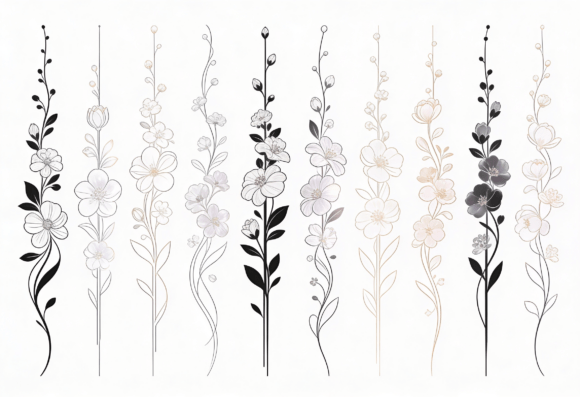 Elegant Floral Stem Line Art Clipart