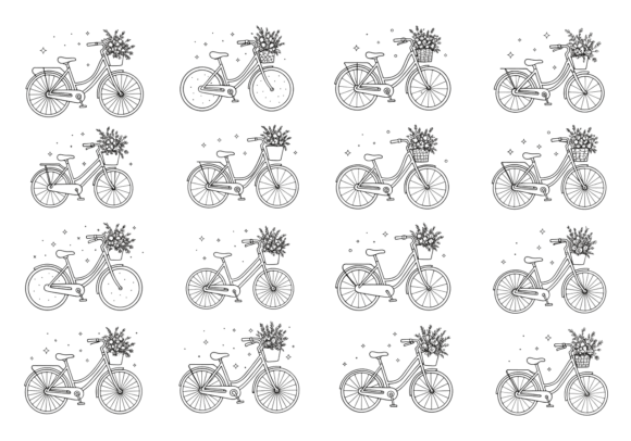 Floral Bicycle Clipart Outline Design