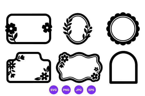 Floral Black White Frame Vector