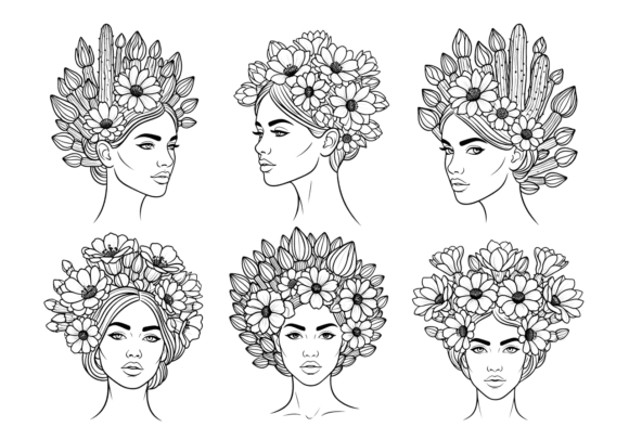 Floral Cactus Woman Line Art