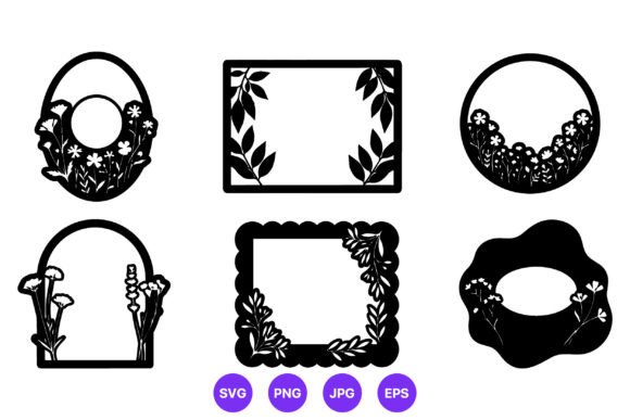 Floral Frames and Wreaths Black and
