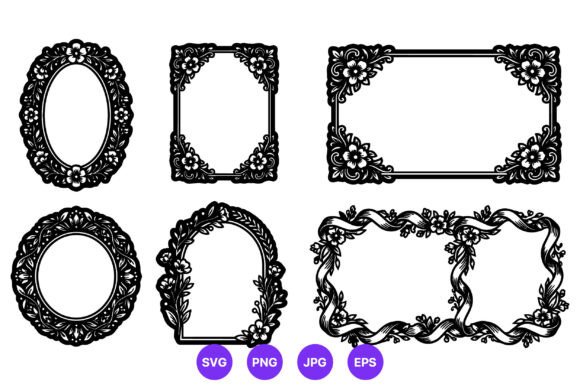 Floral Frames Vector Art Black and White