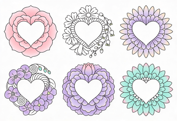 Floral Heart Frames Clipart Bundle