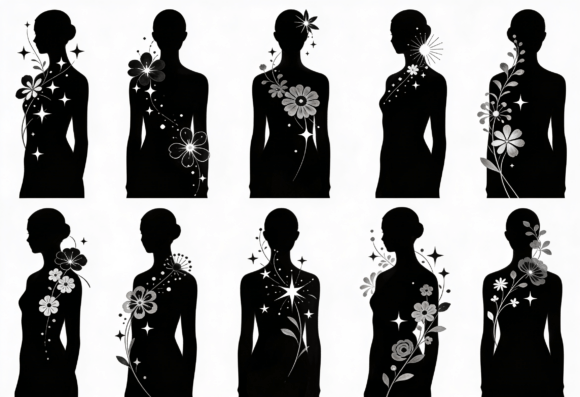 Floral Silhouette Woman Clipart Bundle