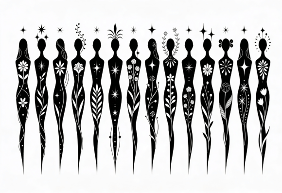 Floral Silhouette Women Digital Art