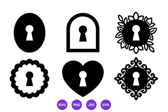 Heart Floral Keyhole Lock Vector Icons