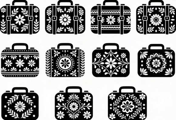 Retro Suitcase Clipart Bundle Floral