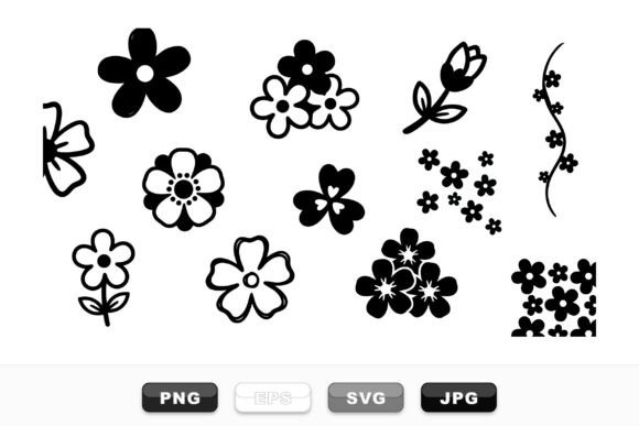 Simple Black Floral Clipart Set