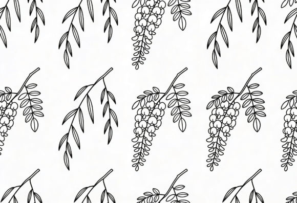 Wisteria Floral Line Art Seamless